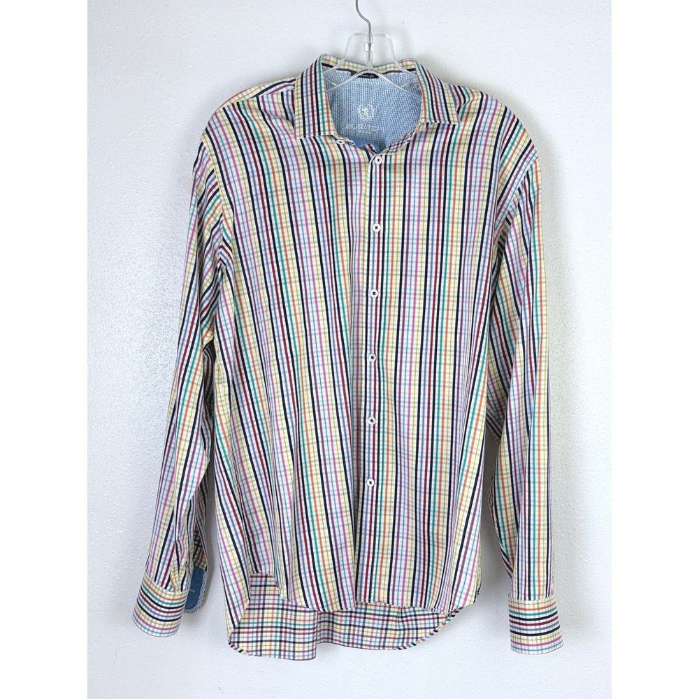 Bugatchi Uomo Rainbow Stripe Cotton Button Down Shirt Classic Fit XXL